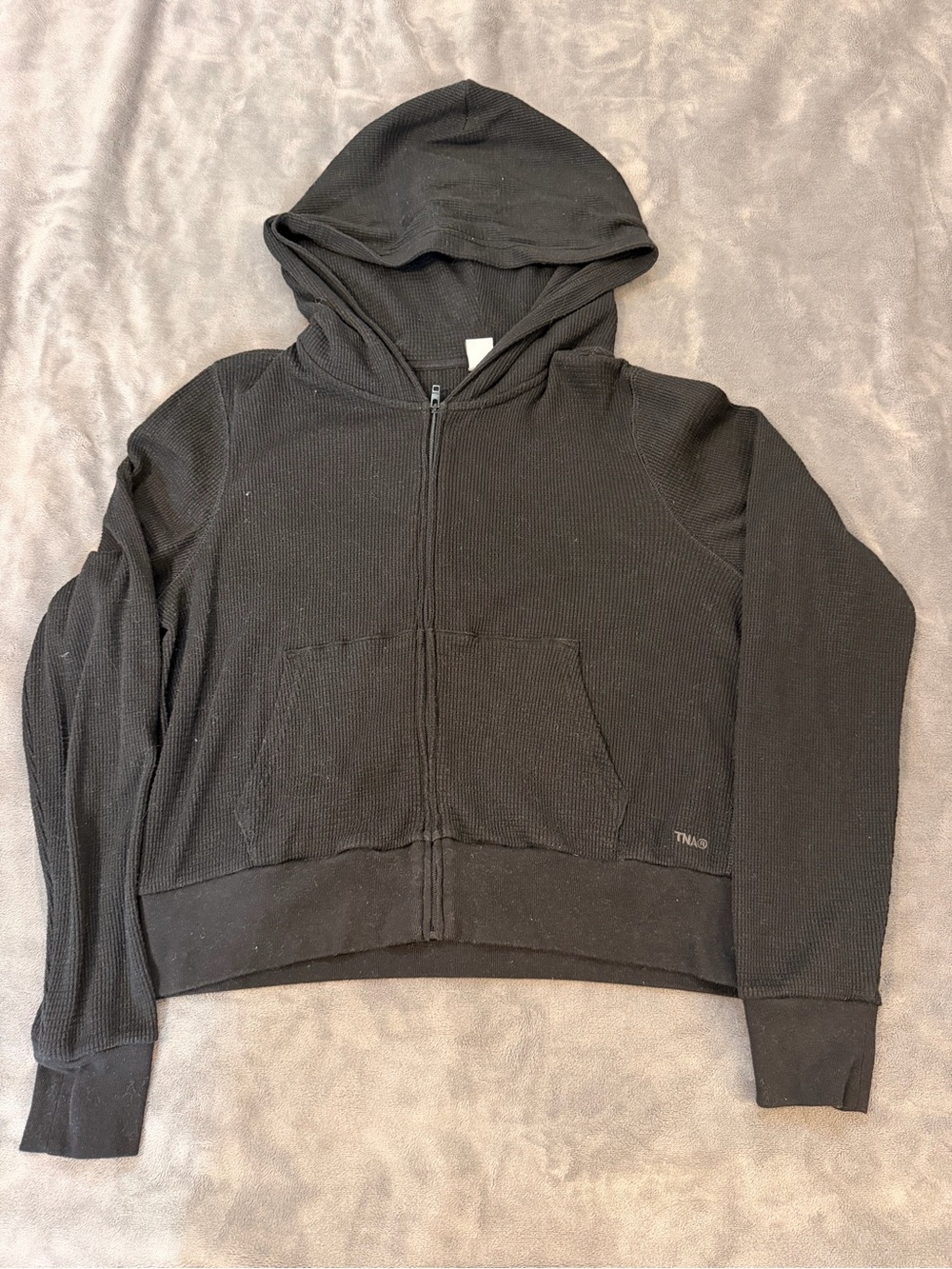 TNA Black Cropped Zip-Up Hooded Utility Jacket

#1435